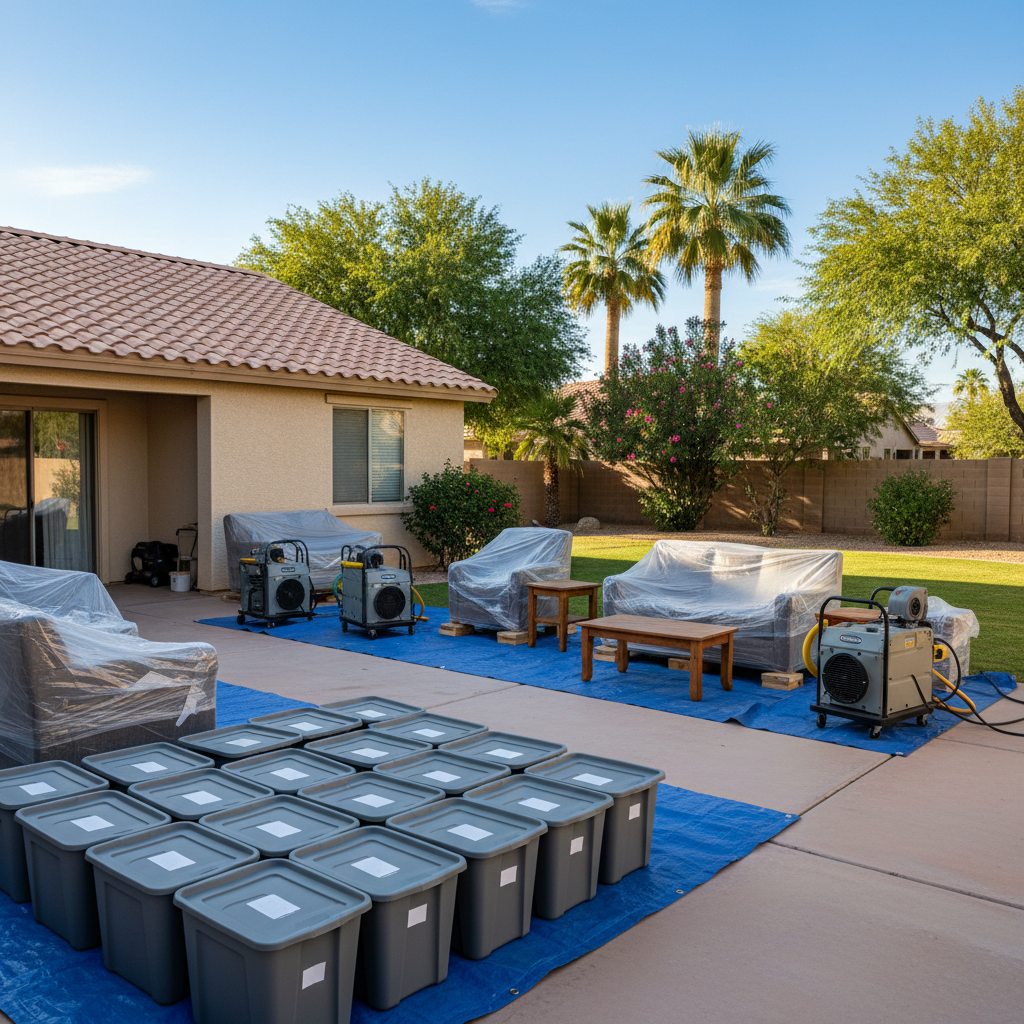 Completed content pack-out and restoration work at a residential property in Chandler, AZ