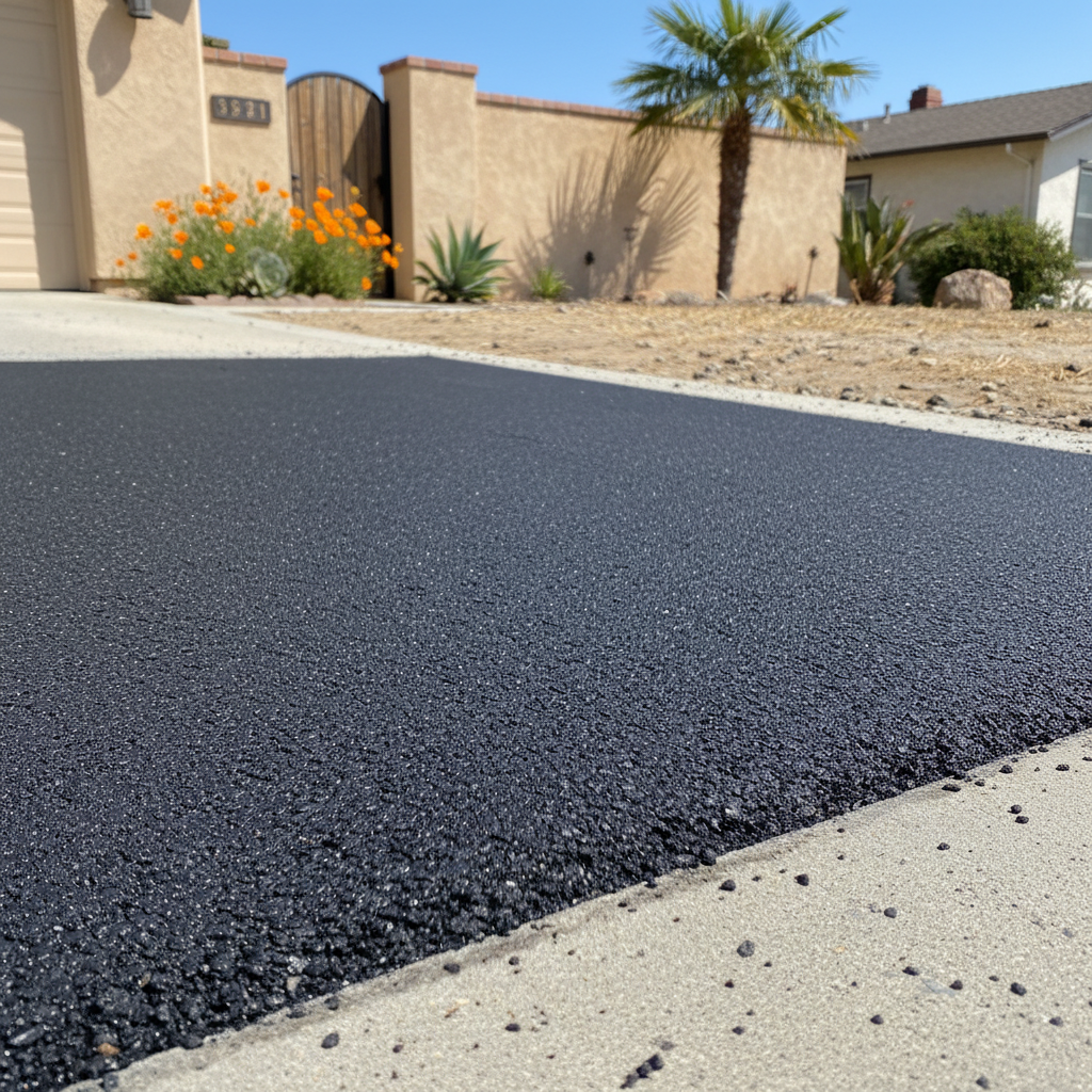Completed asphalt repair work at a residential property in Long Beach, CA