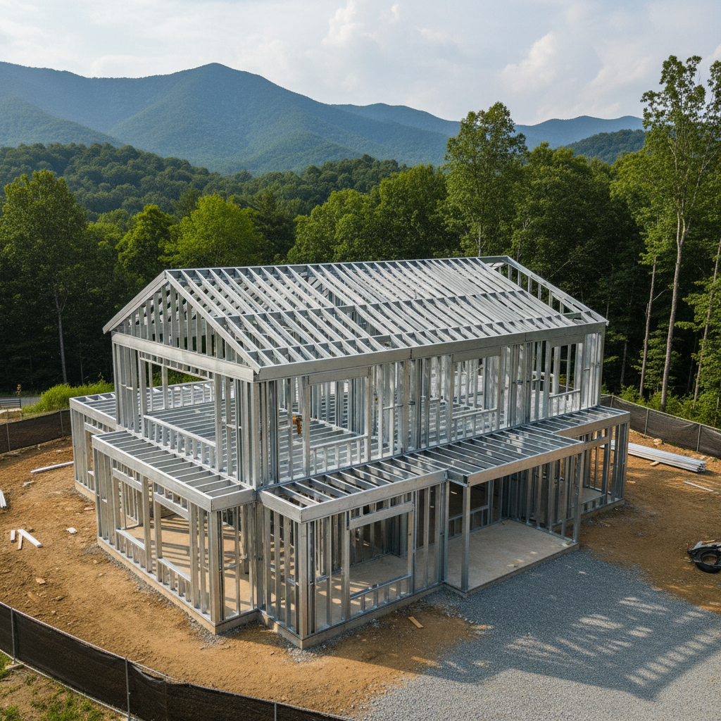 Completed steel frame erection work at a residential property in Asheville, NC