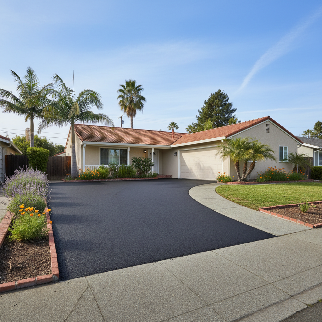 Completed residential asphalt work at a residential property in San Leandro, CA