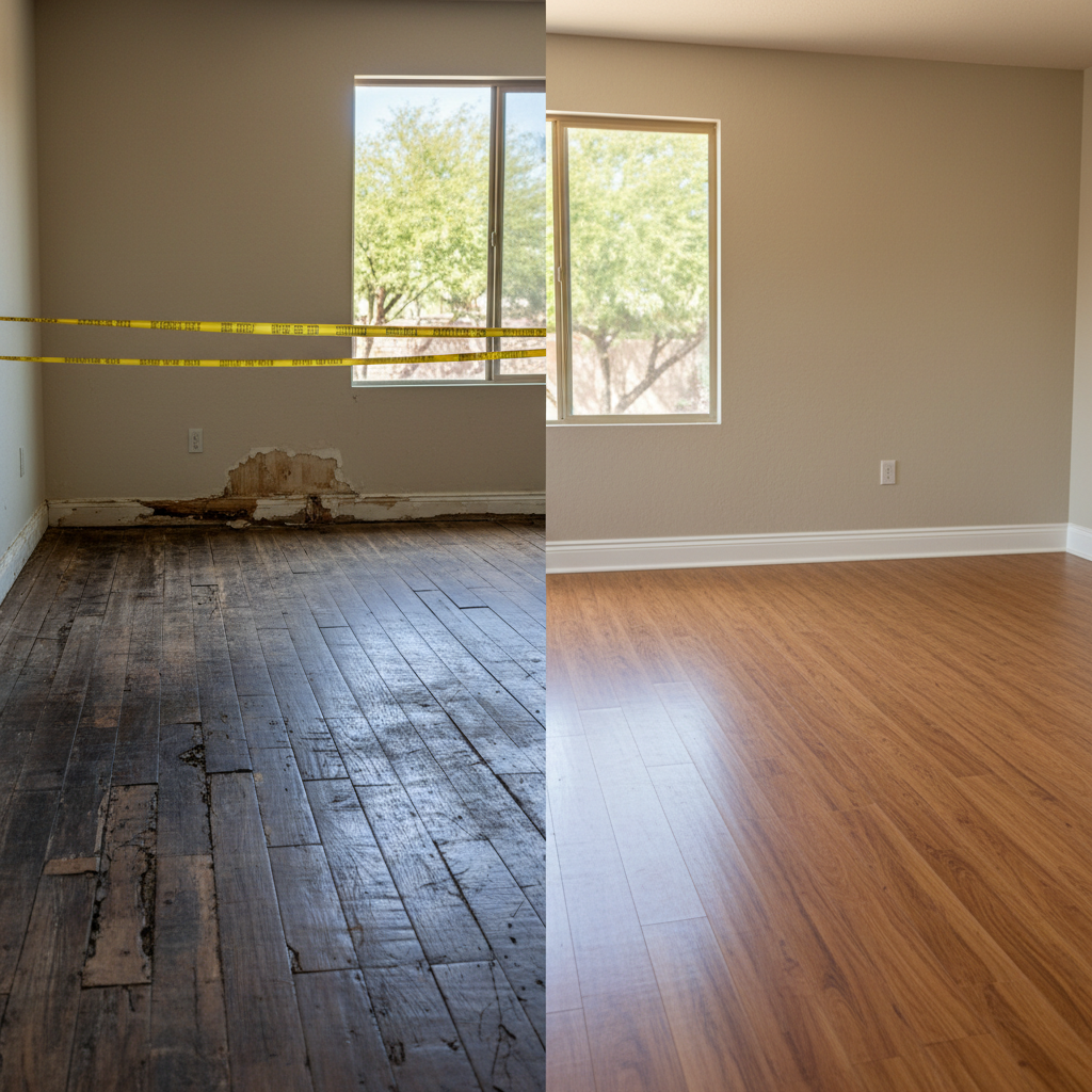 Completed flood damage restoration work at a residential property in Gilbert, AZ