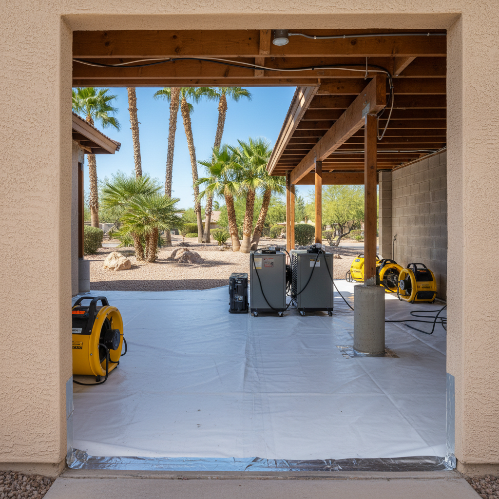 Completed crawl space water removal work at a residential property in Goodyear, AZ