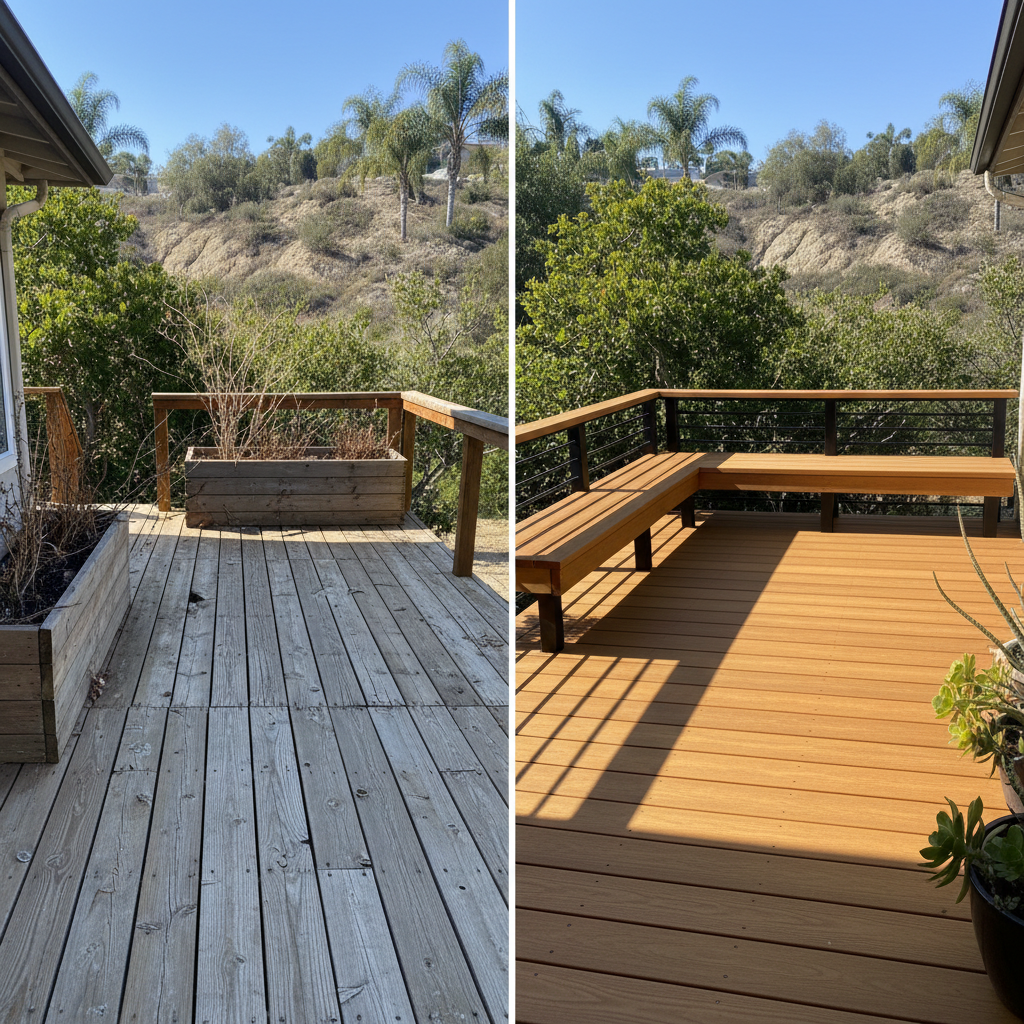 Completed wooden decks work at a residential property in Carlsbad, CA