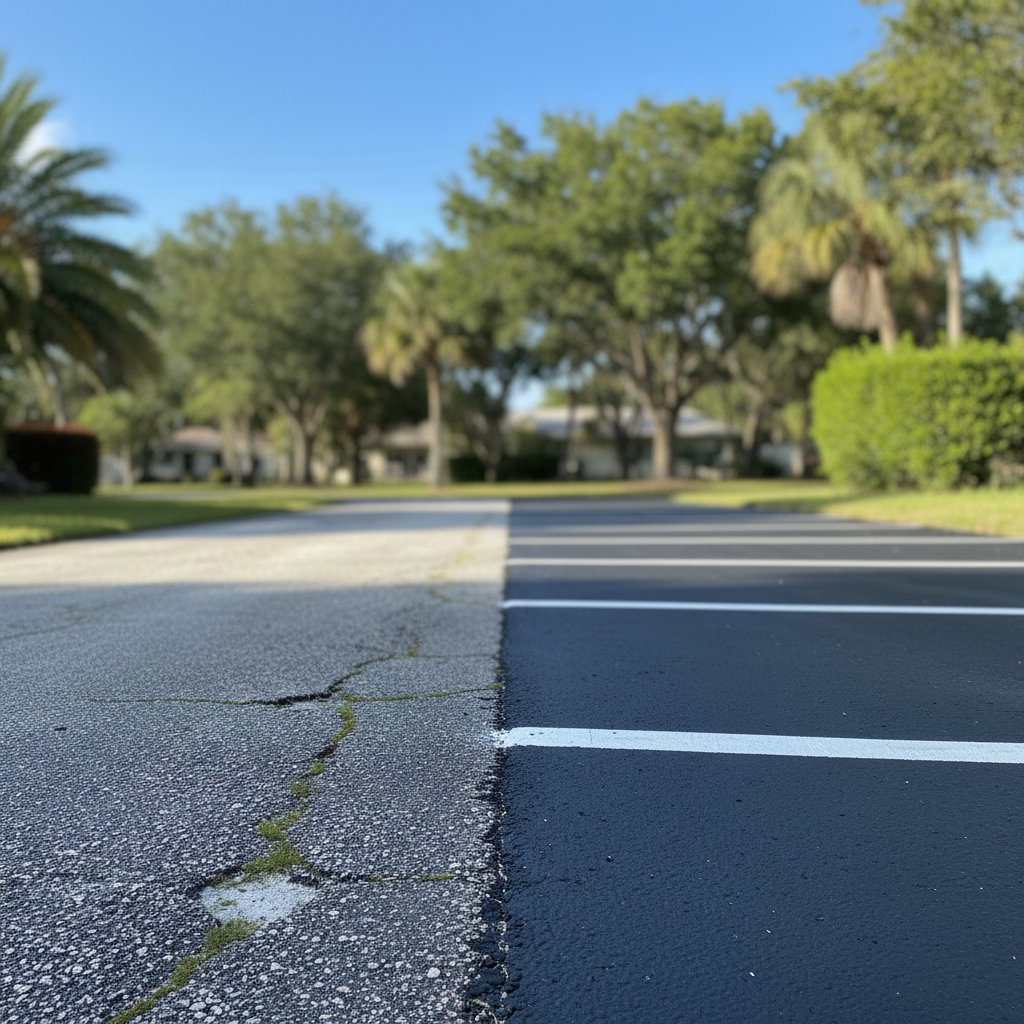 Completed asphalt striping work at a residential property in Pembroke Pines, FL