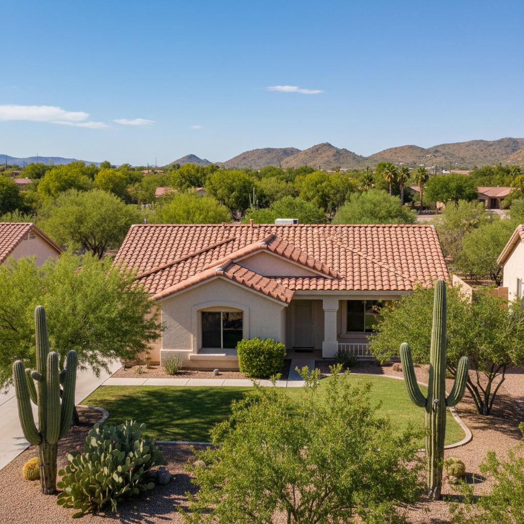 Completed roof leak water damage repair work at a residential property in Morristown, AZ