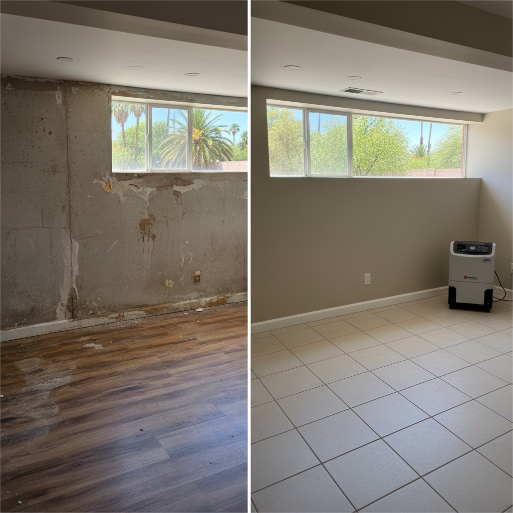 Completed basement water removal work at a residential property in Morristown, AZ