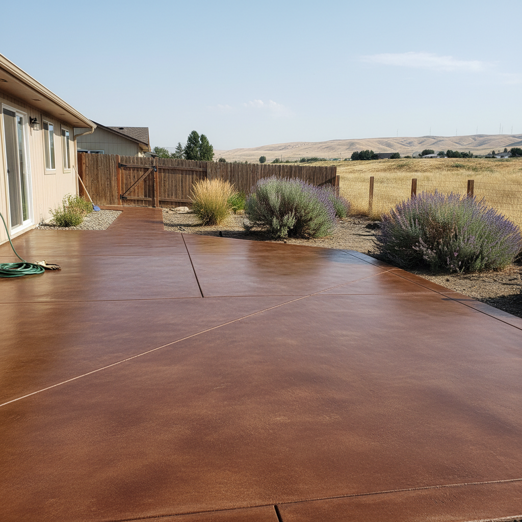Completed concrete staining work at a residential property in Kennewick, WA
