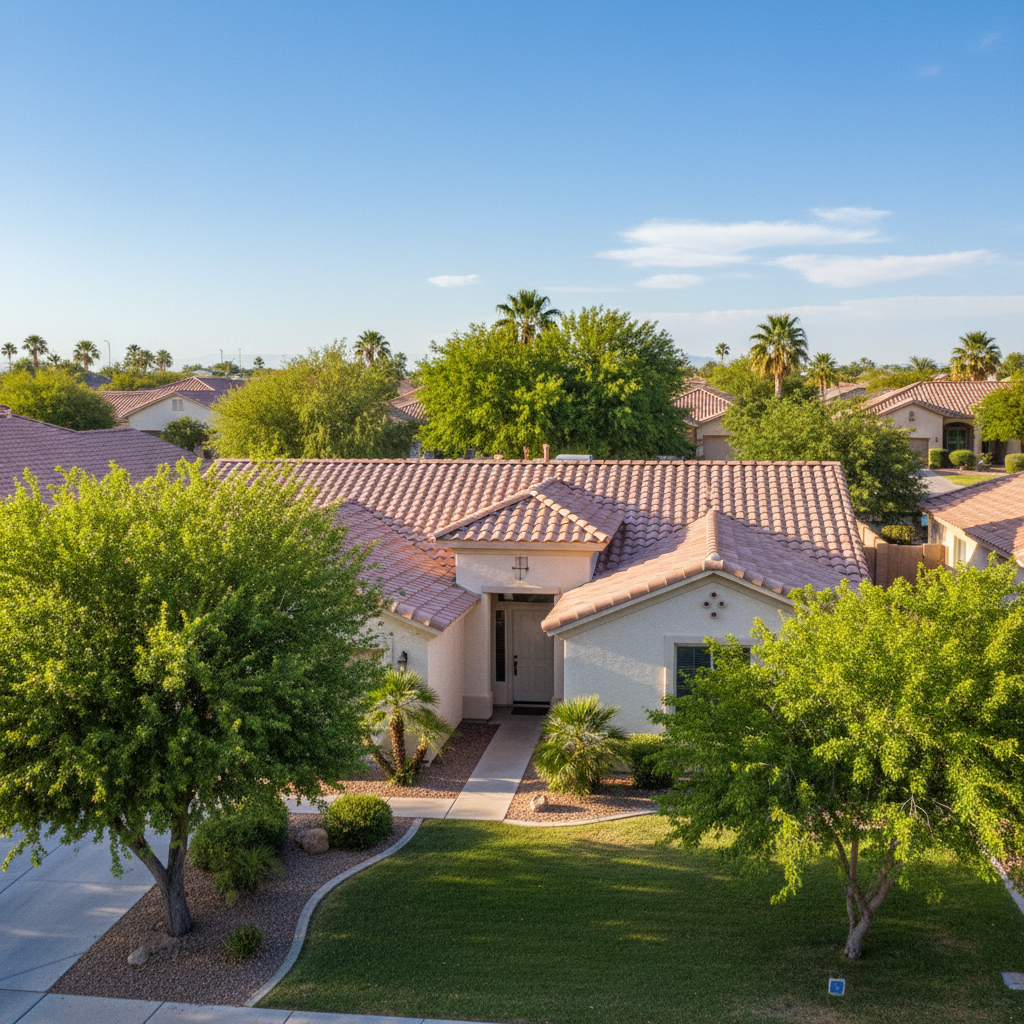 Completed roof leak water damage repair work at a residential property in Queen Creek, AZ
