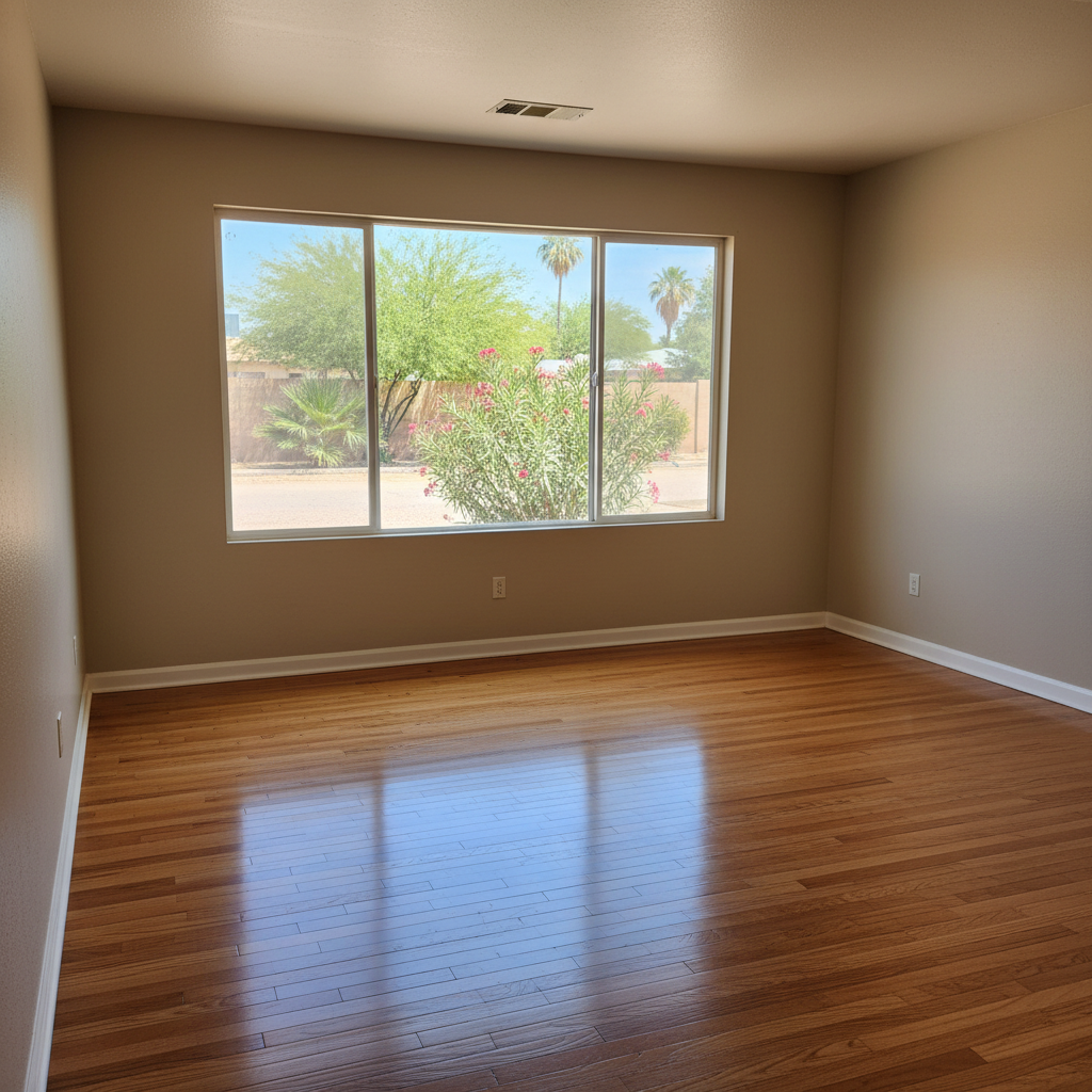 Completed hardwood floor water damage restoration work at a residential property in Sacaton, AZ