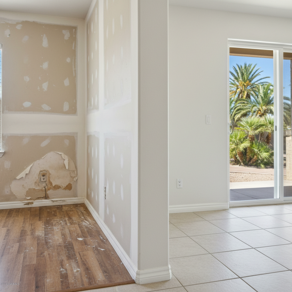 Completed water damage remediation work at a residential property in Buckeye, AZ