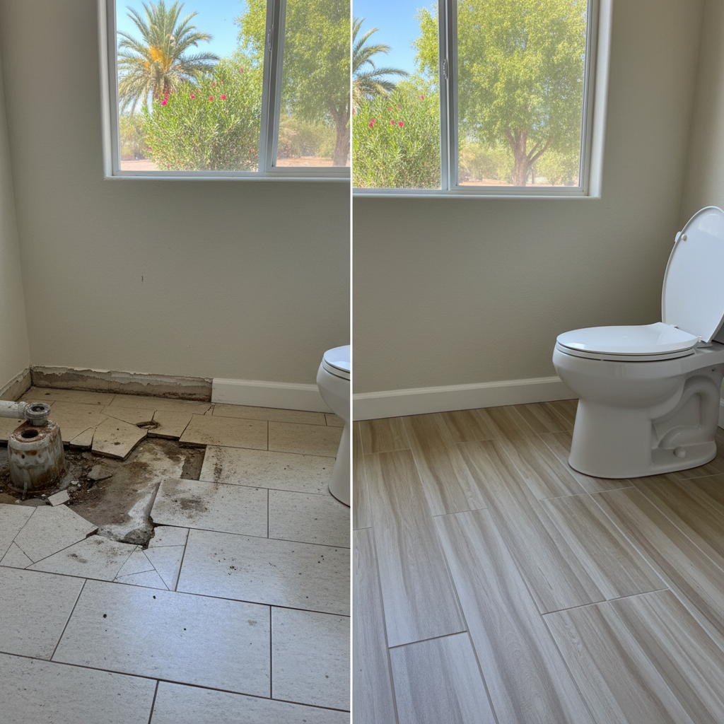 Completed toilet overflow cleanup work at a residential property in Youngtown, AZ