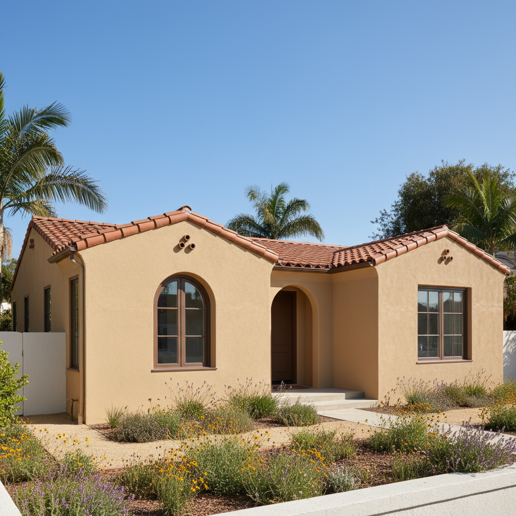 Completed stucco painting work at a residential property in Sherman Oaks, CA