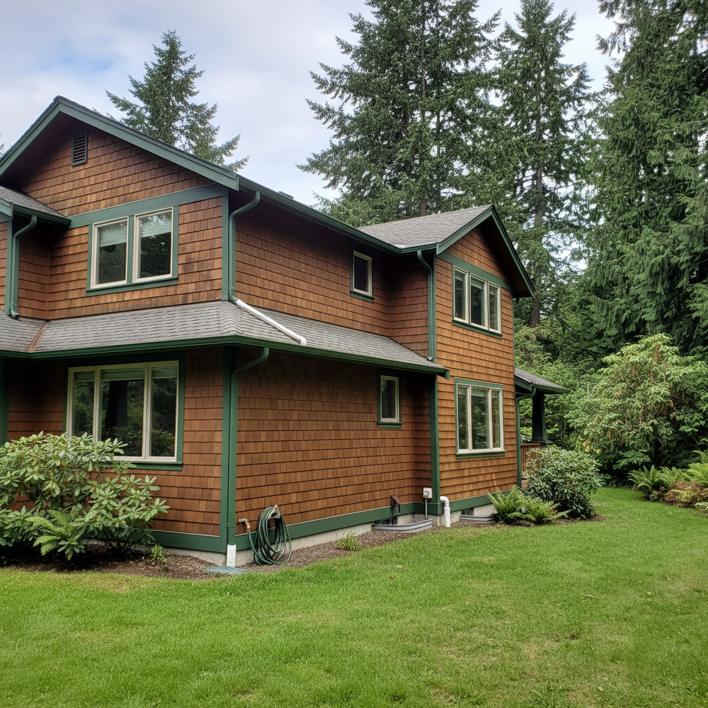 Completed gutter maintenance plans work at a residential property in Kirkland, WA