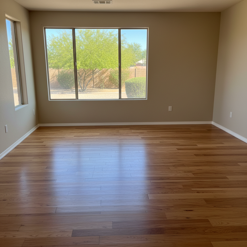 Completed hardwood floor water damage restoration work at a residential property in Laveen, AZ