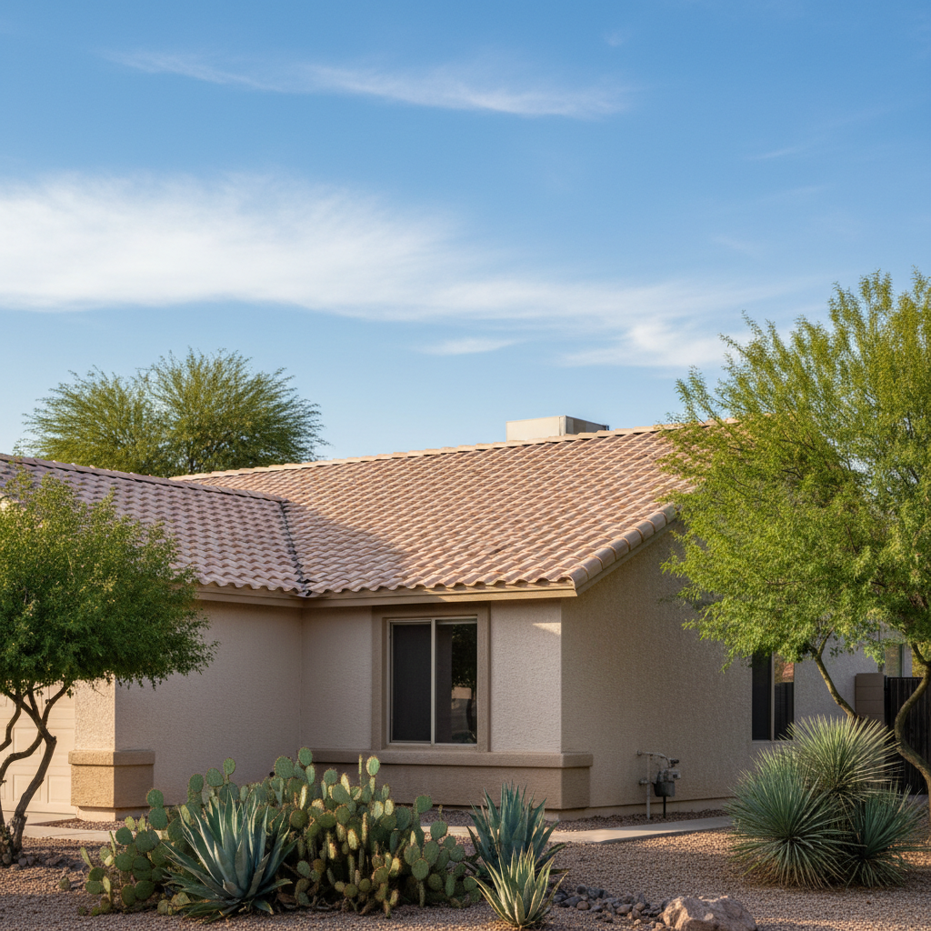 Completed roof leak water damage repair work at a residential property in Mesa, AZ