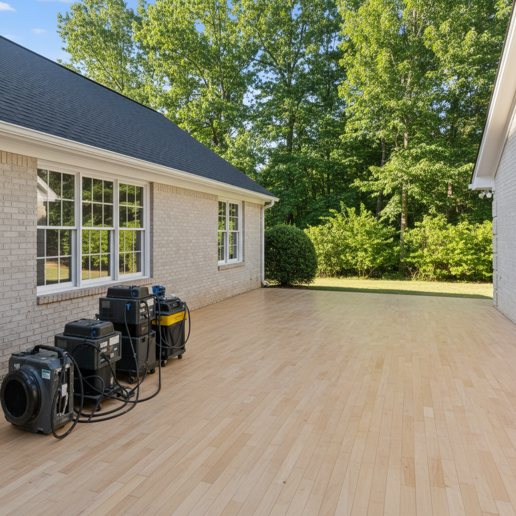 Completed flood damage restoration work at a residential property in Norcross, GA