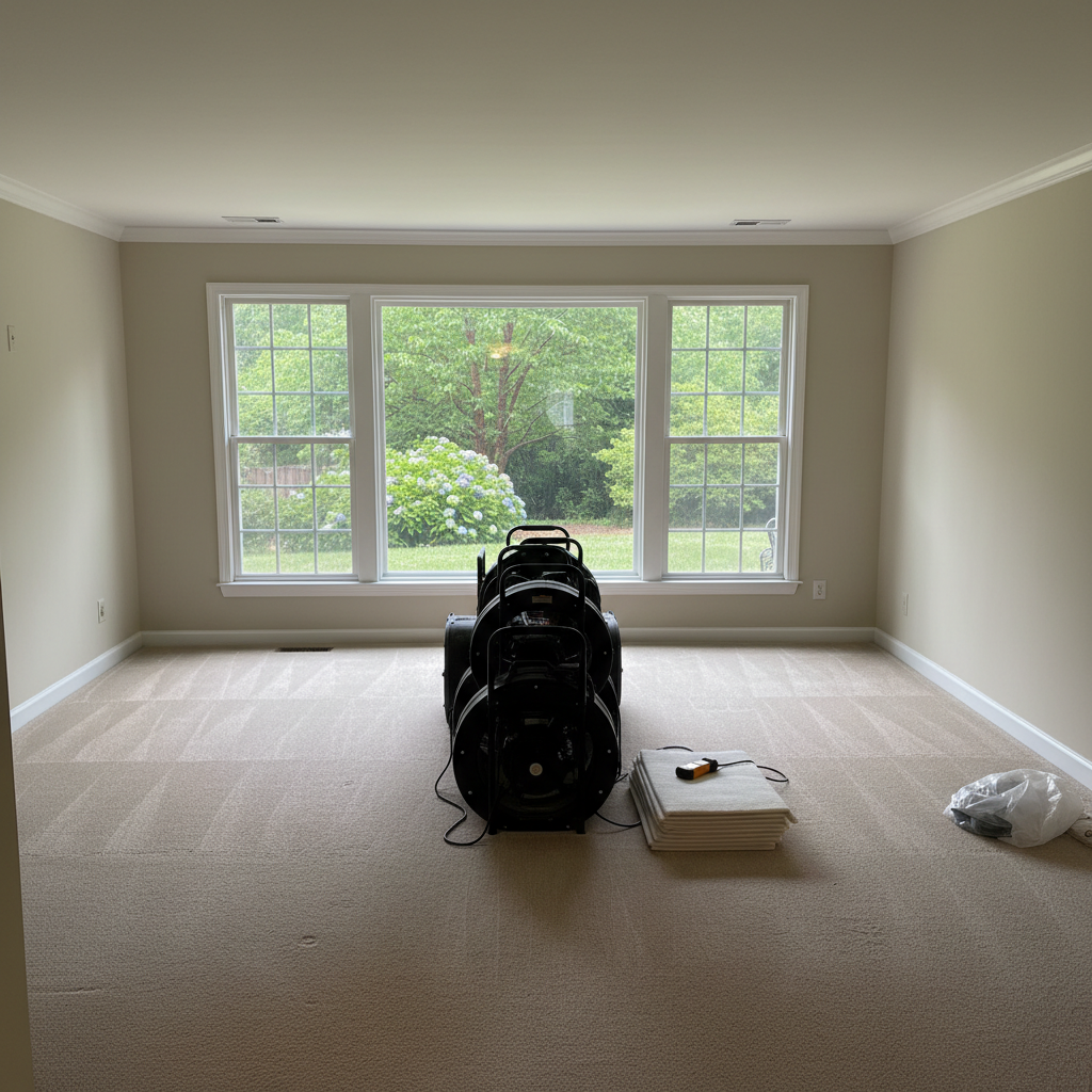 Completed carpet water damage restoration work at a residential property in Powder Springs, GA