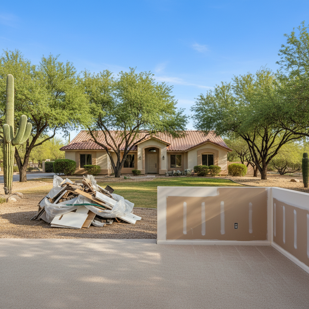 Completed water damage cleanup work at a residential property in Rio Verde, AZ
