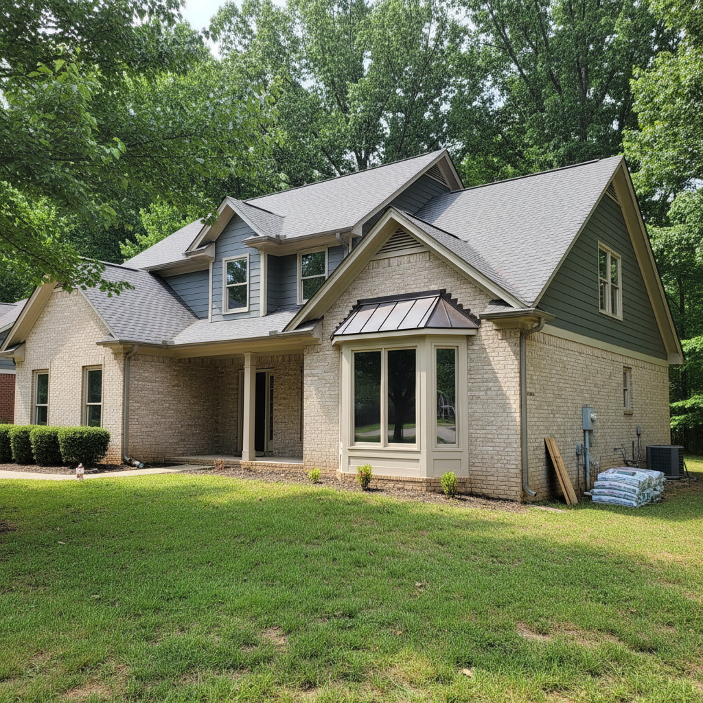 Completed storm damage restoration work at a residential property in Suwanee, GA