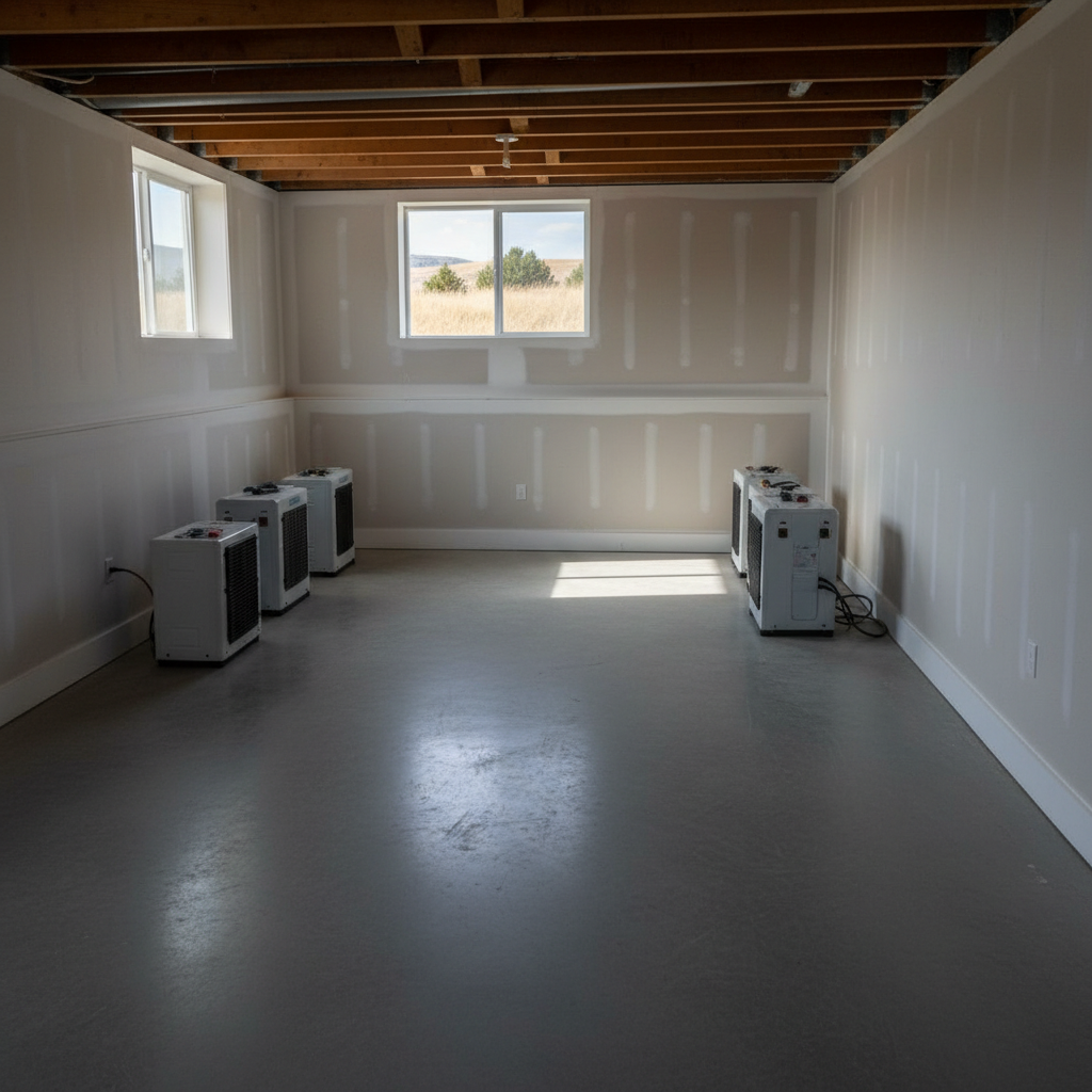 Completed basement water removal work at a residential property in Greenleaf, ID
