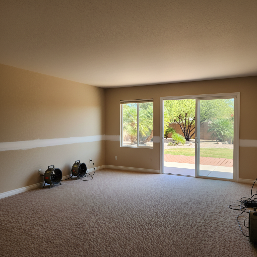 Completed flood cleanup work at a residential property in Tempe, AZ