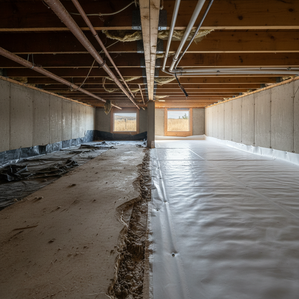 Completed crawl space water removal work at a residential property in Nampa, ID