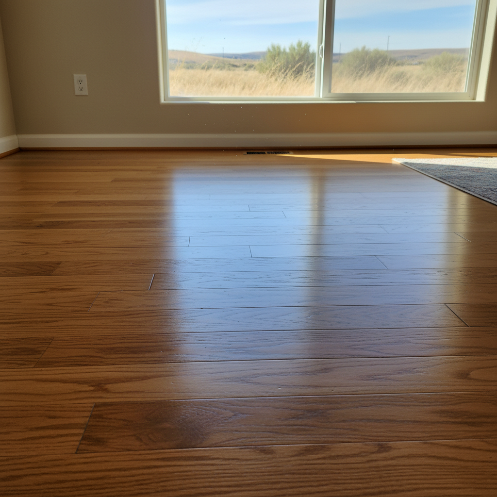 Completed hardwood floor water damage restoration work at a residential property in Parma, ID