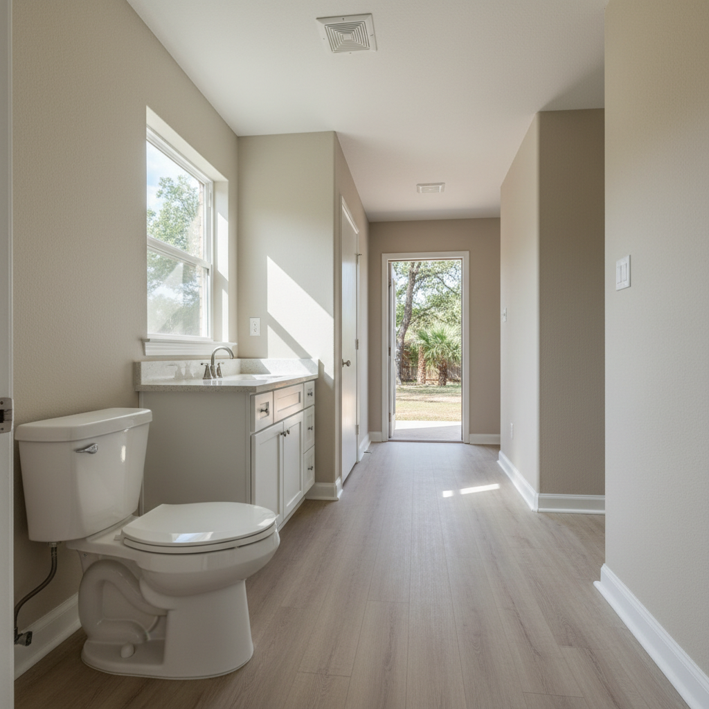 Completed toilet overflow cleanup work at a residential property in Austin, TX