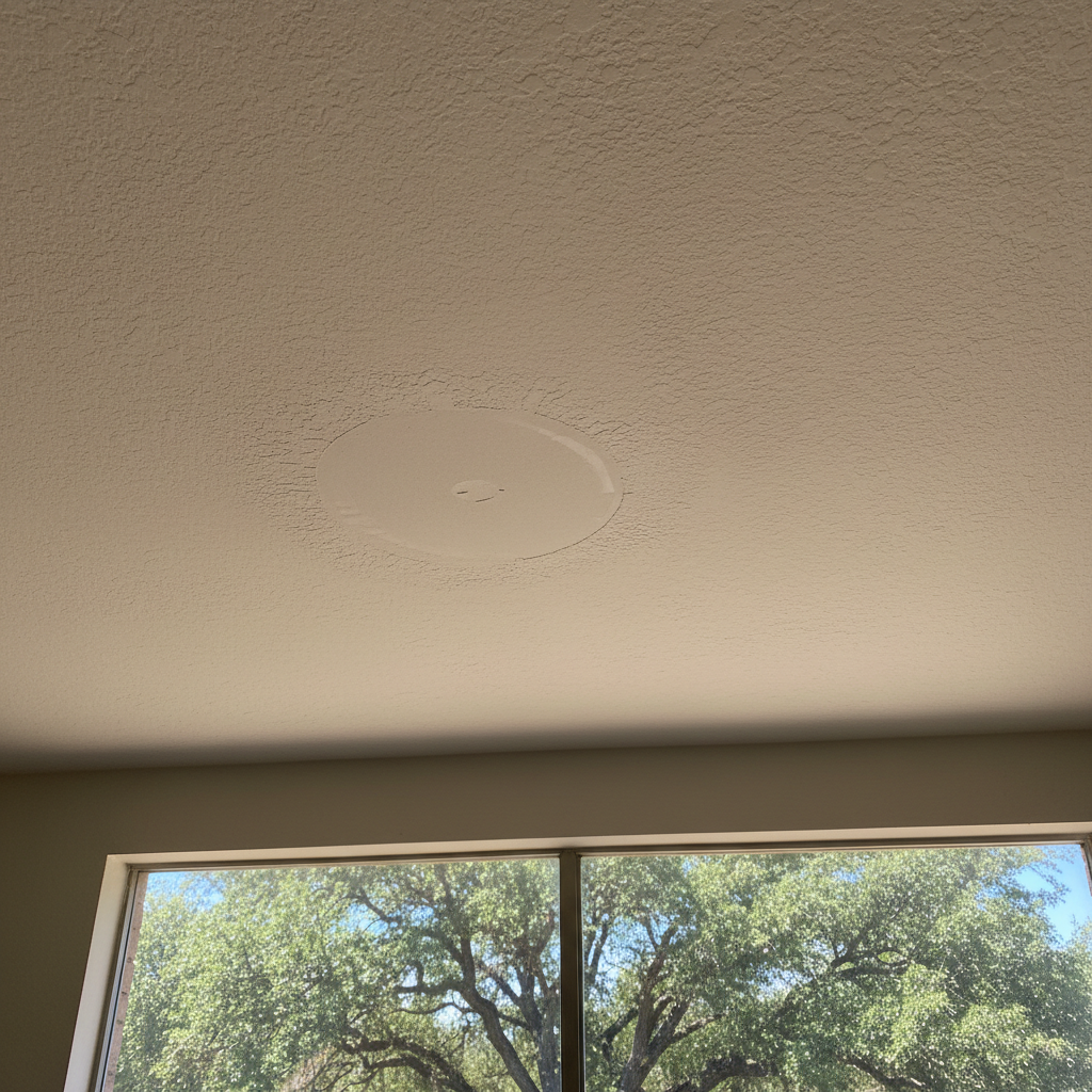 Completed ceiling water damage repair work at a residential property in Bedford, TX