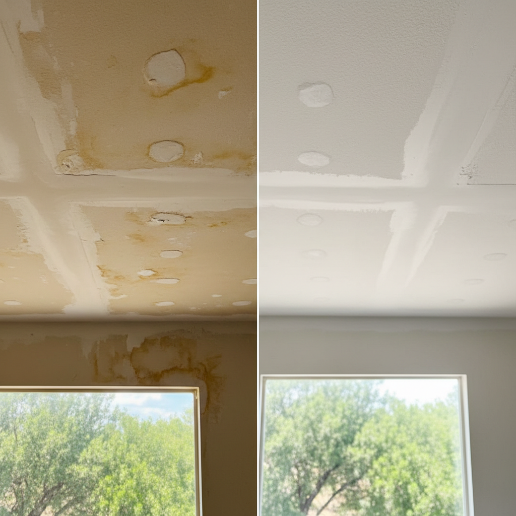 Completed ceiling water damage repair work at a residential property in Driftwood, TX