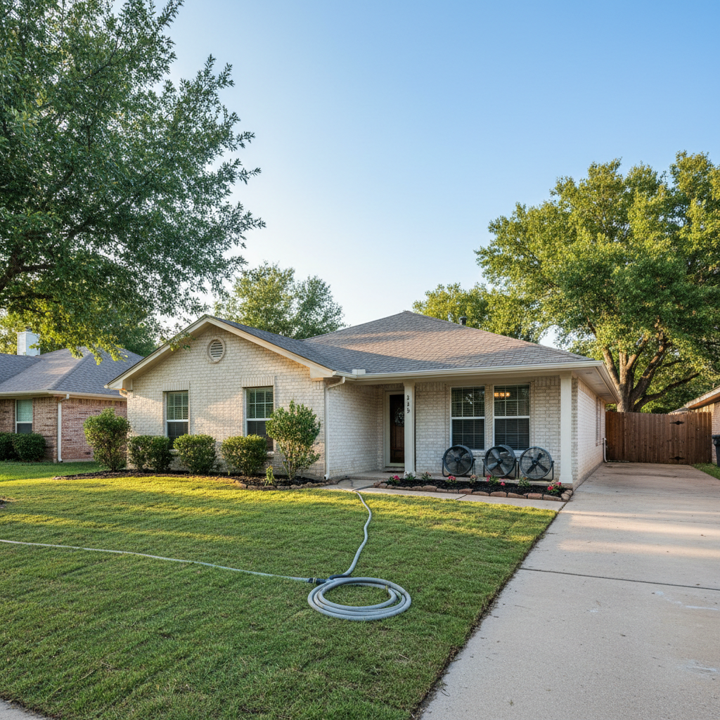 Completed carpet water damage restoration work at a residential property in Grapevine, TX