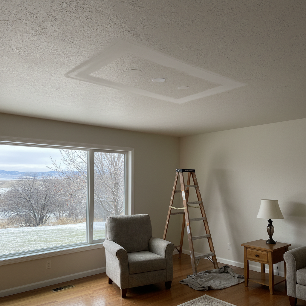 Completed ceiling water damage repair work at a residential property in Nampa, ID