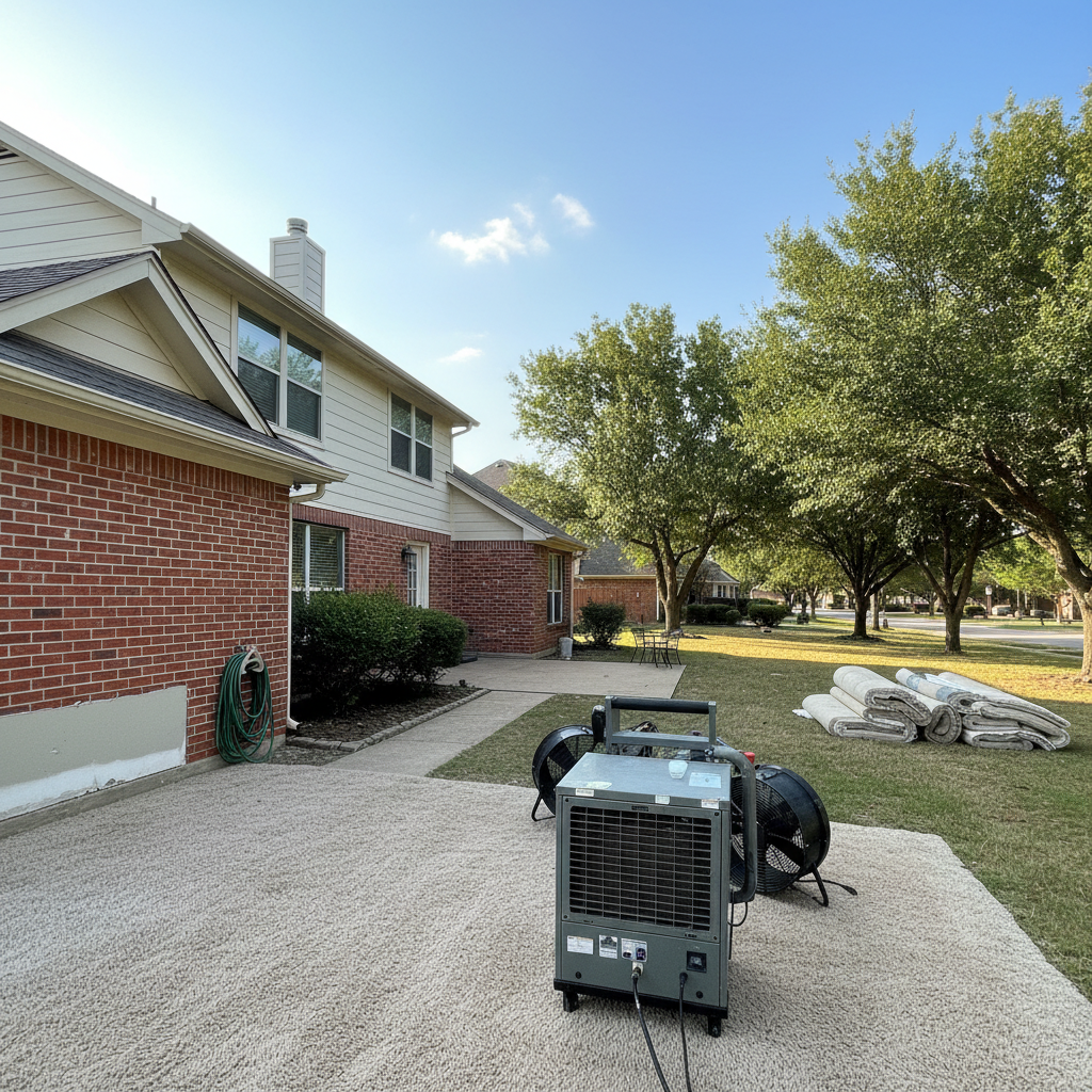 Completed emergency water cleanup work at a residential property in Rockwall, TX