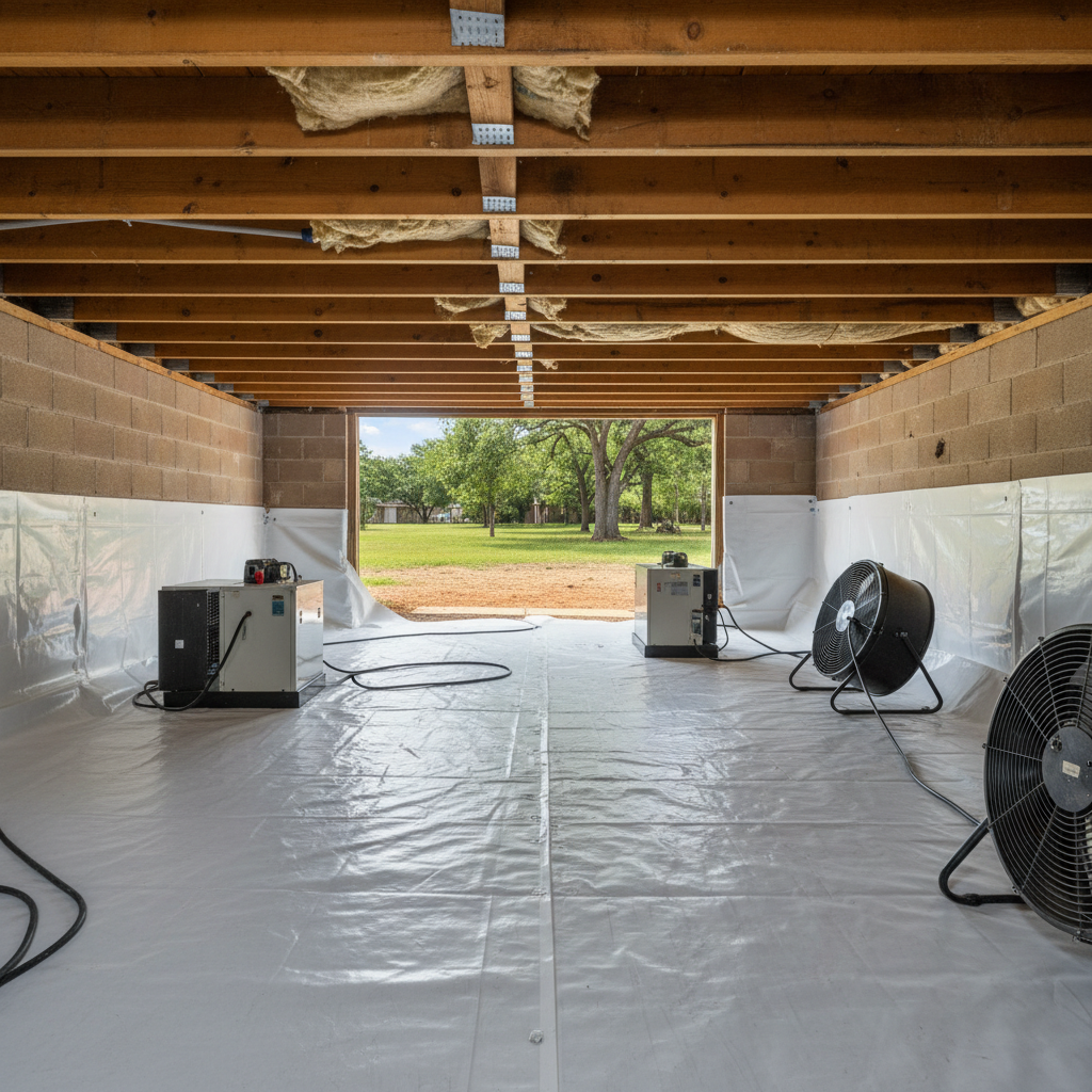 Completed crawl space water removal work at a residential property in Rowlett, TX