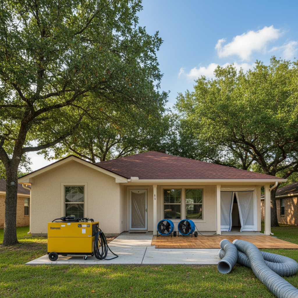 Completed dehumidification services work at a residential property in Saint Hedwig, TX