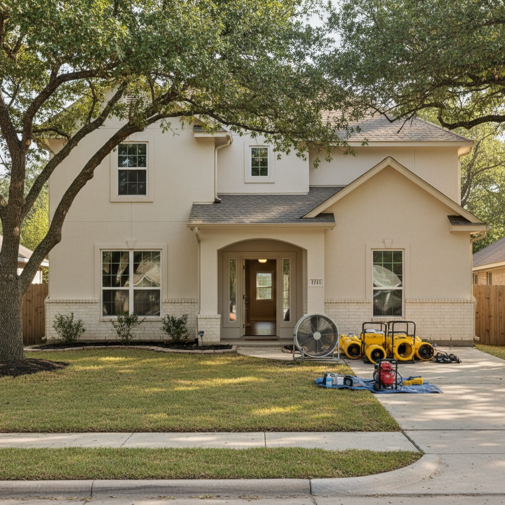 Completed water extraction services work at a residential property in San Antonio, TX