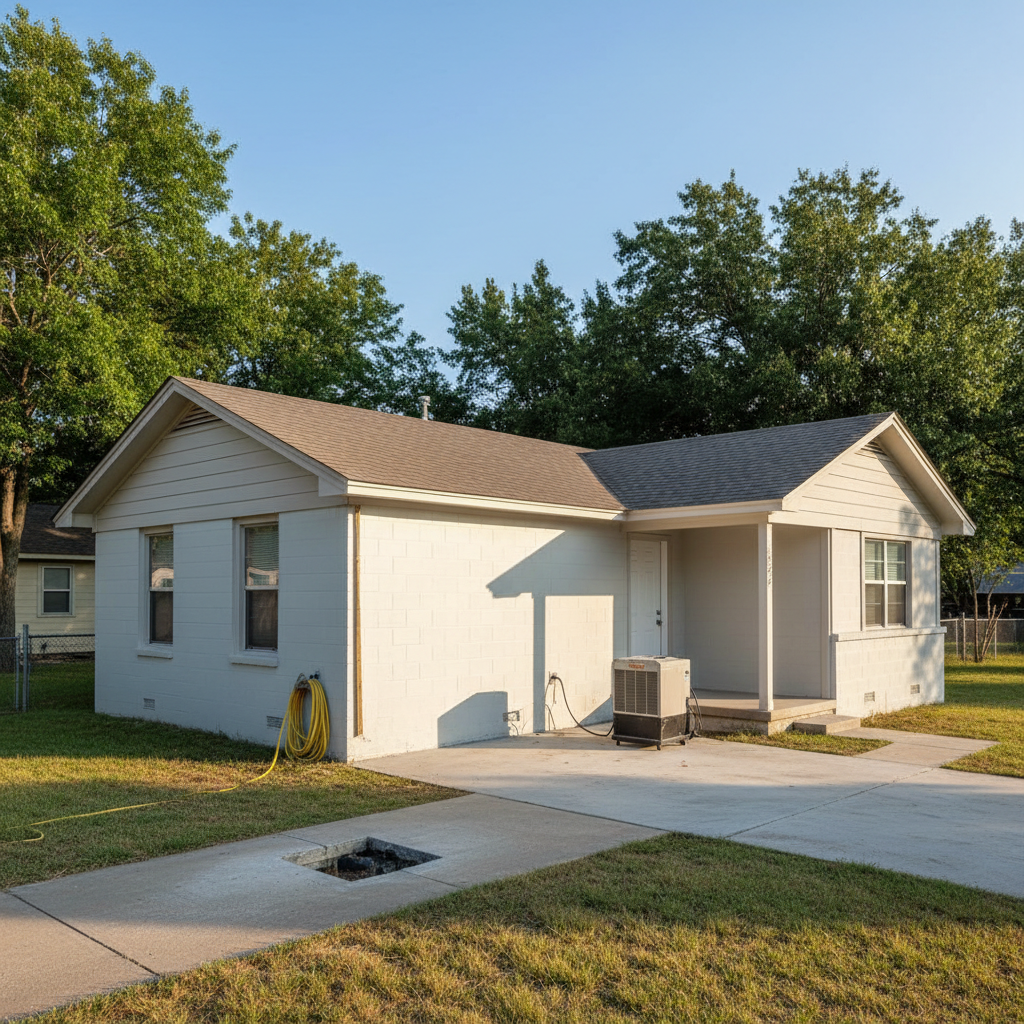 Completed burst pipe repair and cleanup work at a residential property in Tom Bean, TX