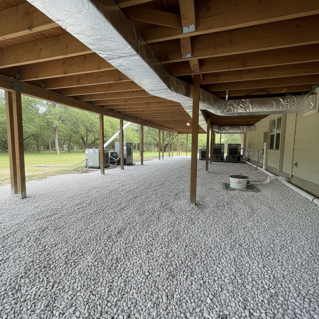 Completed crawl space water removal work at a residential property in Von Ormy, TX