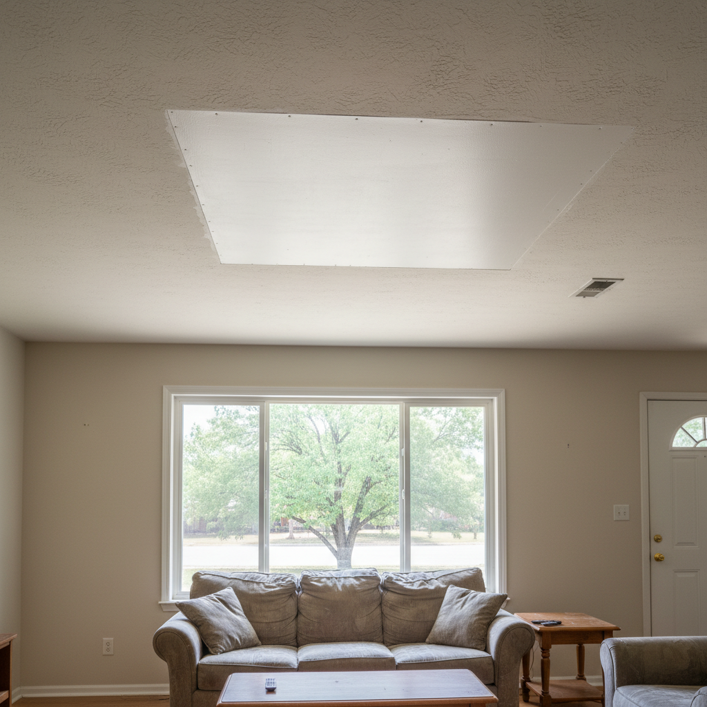 Completed ceiling water damage repair work at a residential property in Whitesboro, TX
