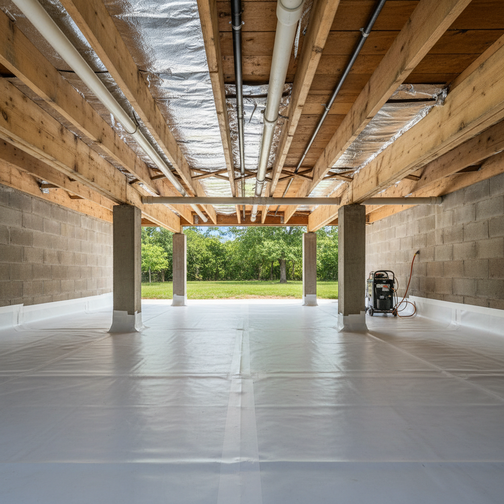 Completed crawl space water removal work at a residential property in Denison, TX