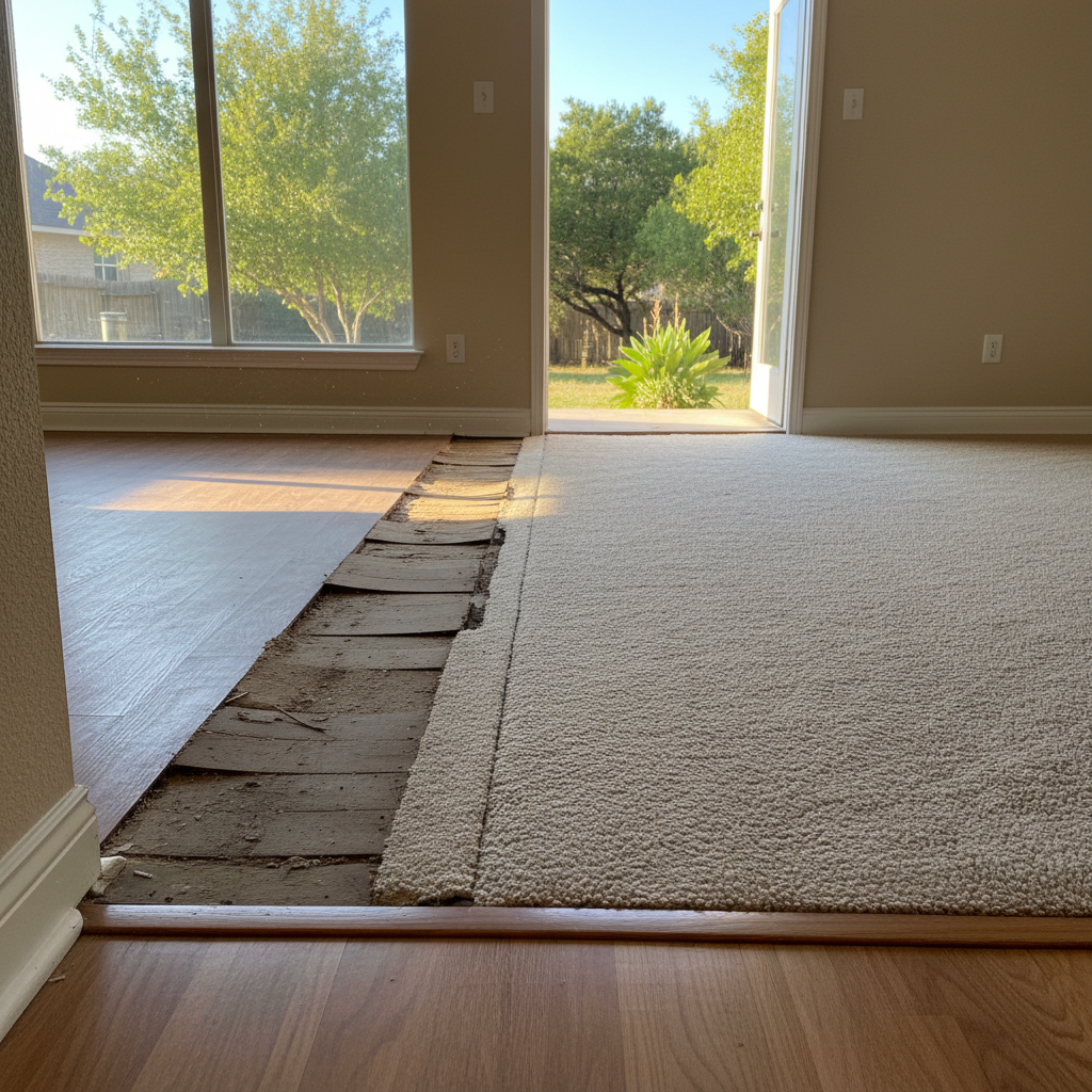 Completed carpet water damage restoration work at a residential property in Dripping Springs, TX