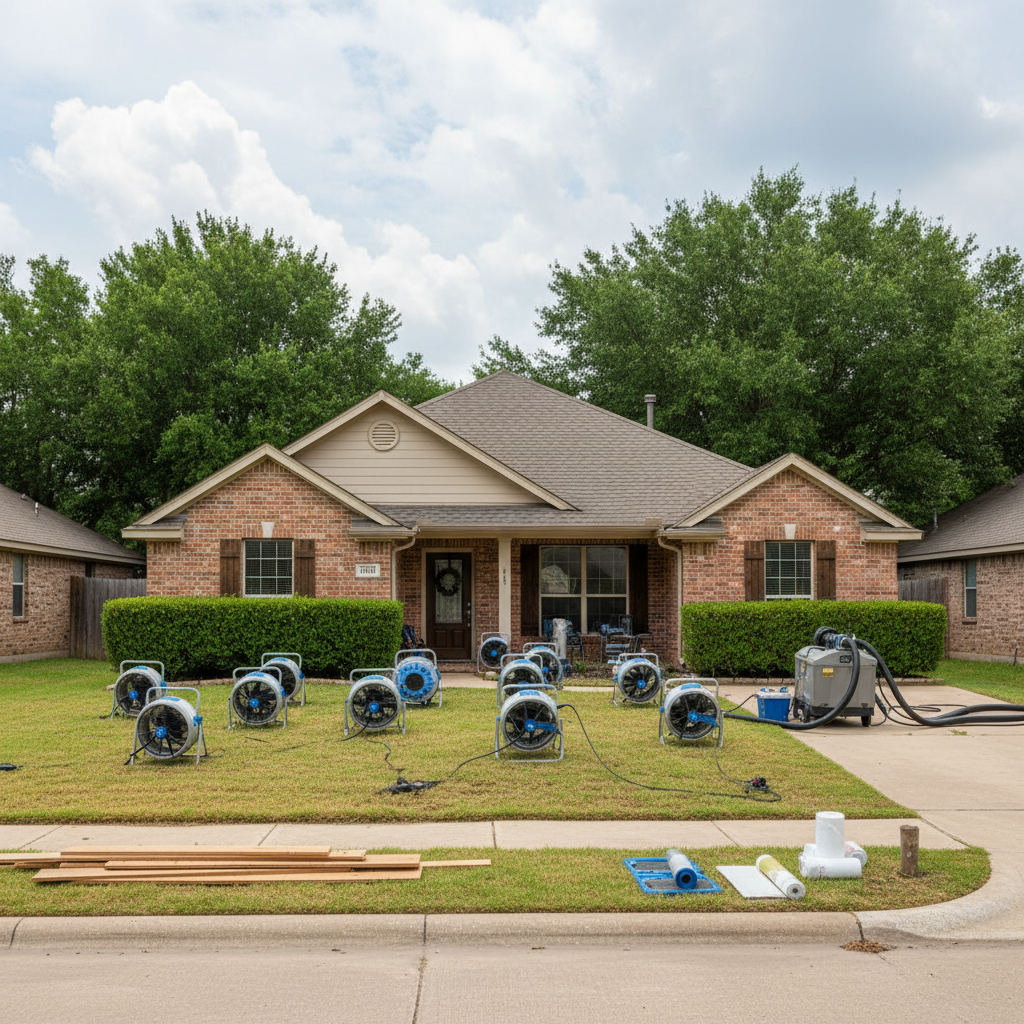 Completed water extraction services work at a residential property in Grand Prairie, TX