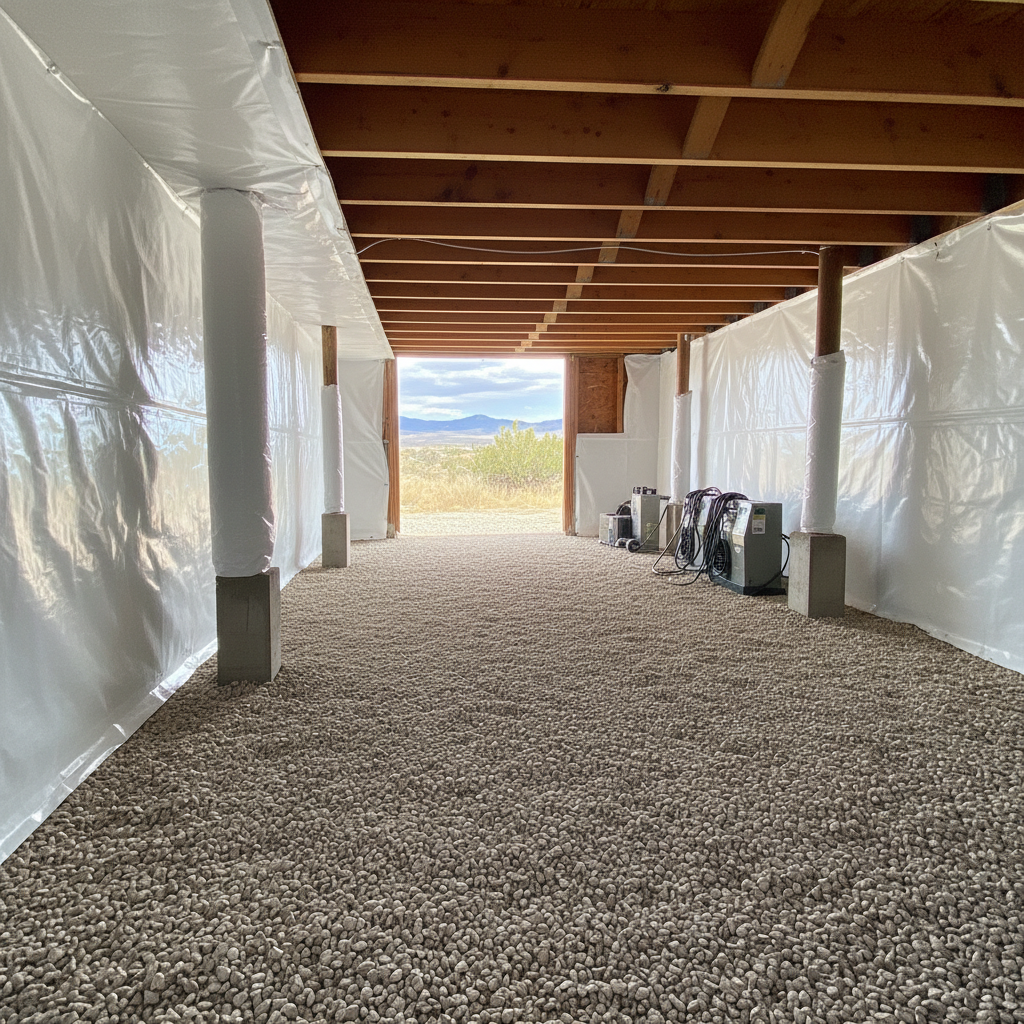 Completed crawl space water removal work at a residential property in Goshen, UT