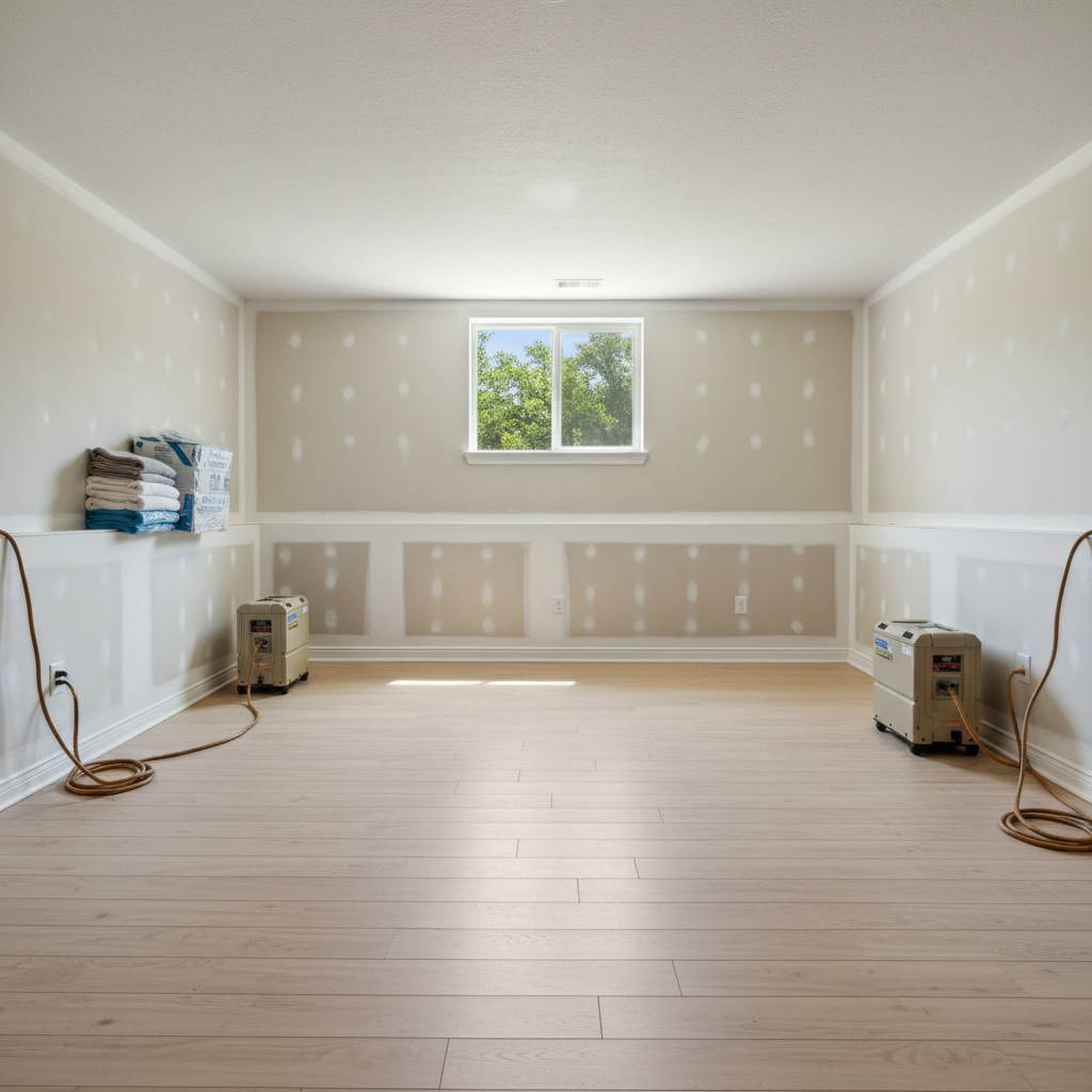 Completed basement water removal work at a residential property in Southmayd, TX