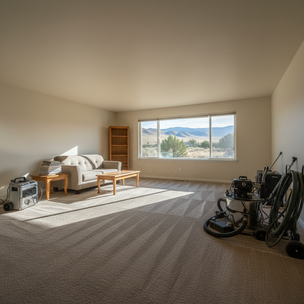 Completed carpet water damage restoration work at a residential property in Spanish Fork, UT