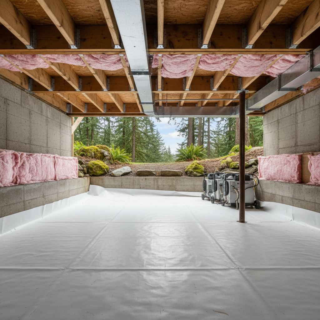 Completed crawl space water removal work at a residential property in Gold Bar, WA