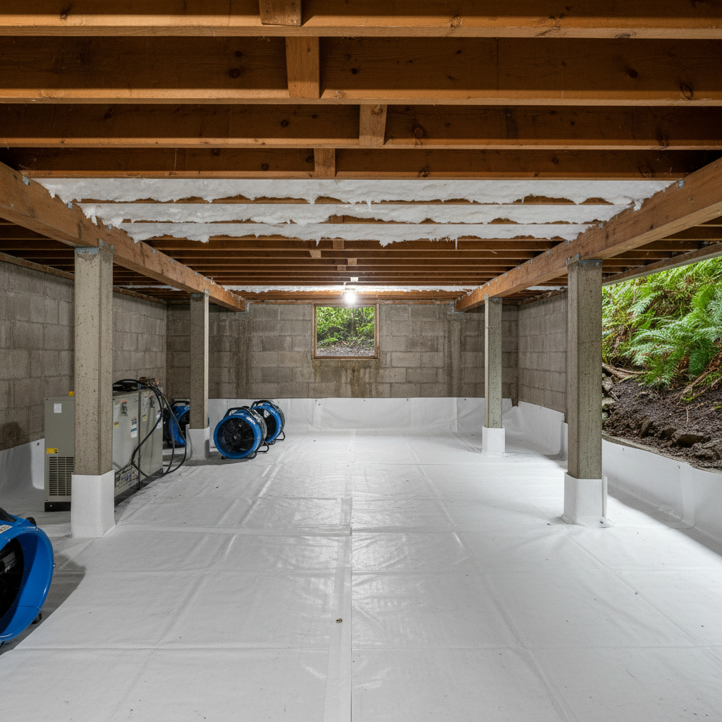 Completed crawl space water removal work at a residential property in Granite Falls, WA