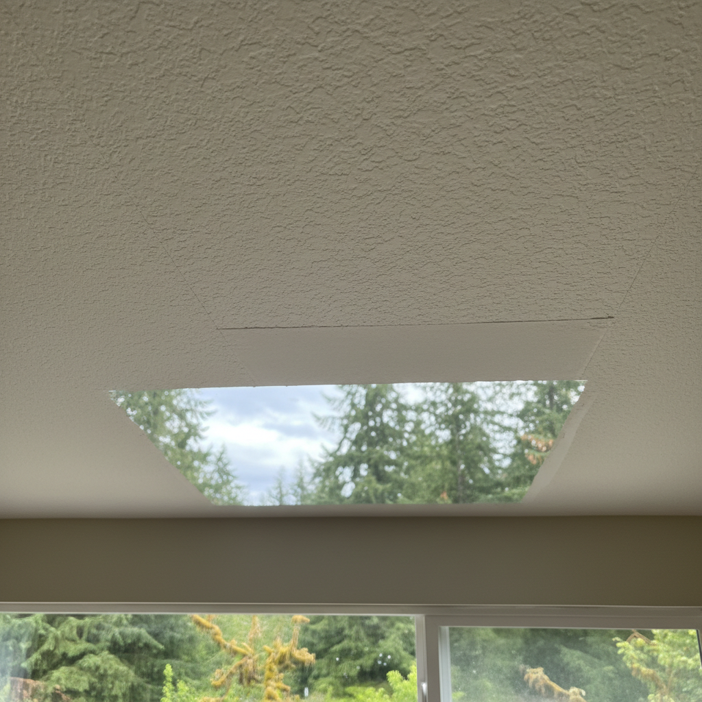 Completed ceiling water damage repair work at a residential property in Granite Falls, WA