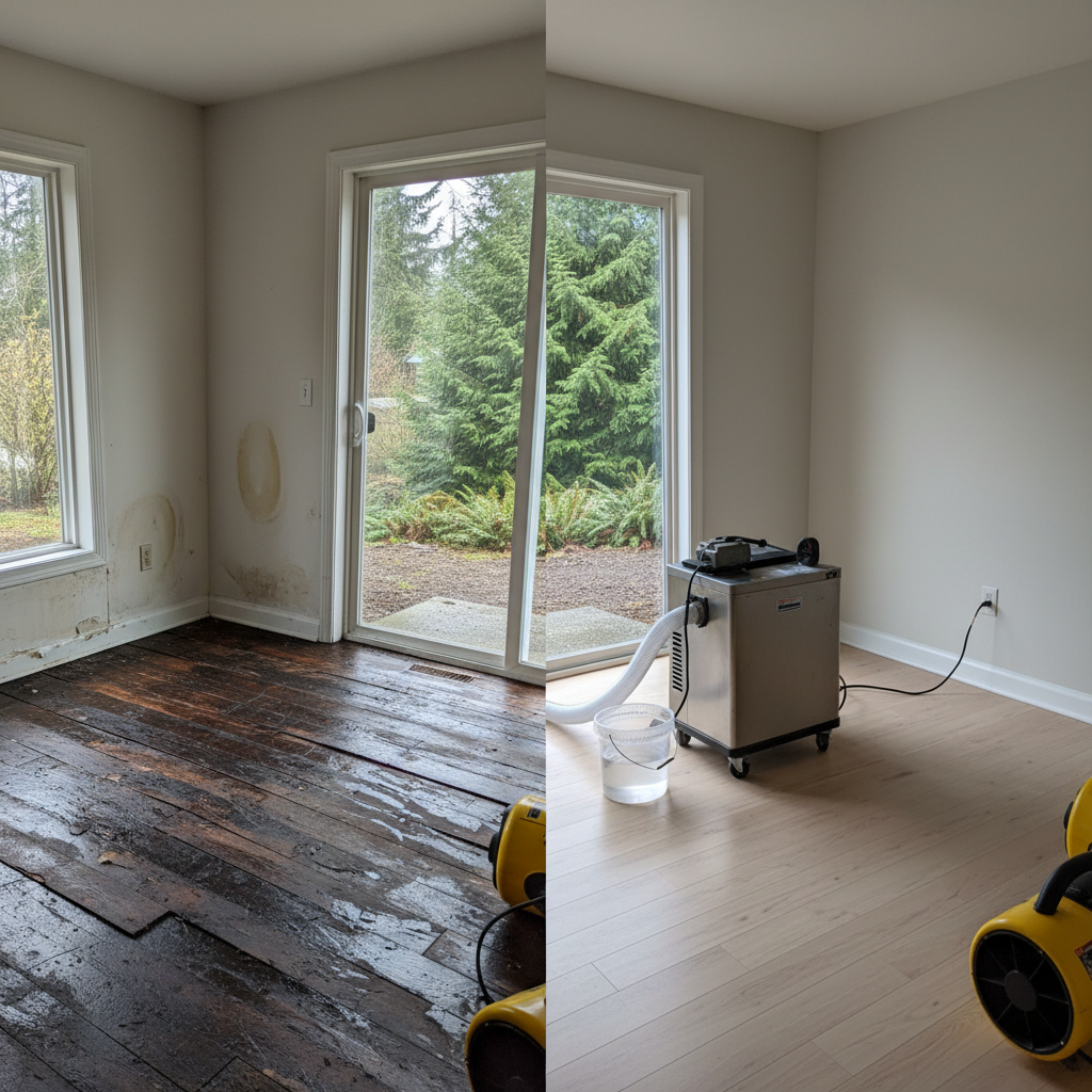 Completed dehumidification services work at a residential property in Kenmore, WA