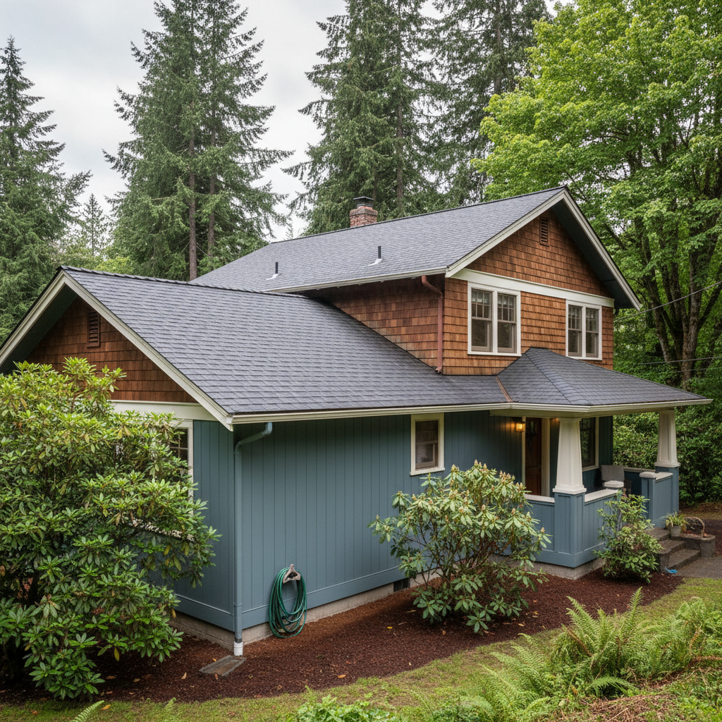 Completed roof leak water damage repair work at a residential property in Kirkland, WA